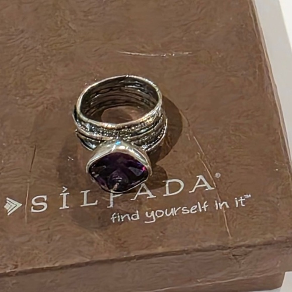 Silpada Sterling Silver Purple CZ "Gladiator" Glam Ring R2757 Size 7 - Picture 2 of 9